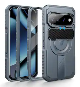 Dexnor - Rugged Case for Google Pixel 11/11 Pro/10/10 Pro with Slide Camera Cover & 2 Front Frames & Screen Protector & Kickstand - Navy Blue