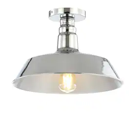 Jonathan Y - Camila 14" 1-Light Classic Industrial Indoor/Outdoor Iron LED Semi-Flush Mount - Chrome