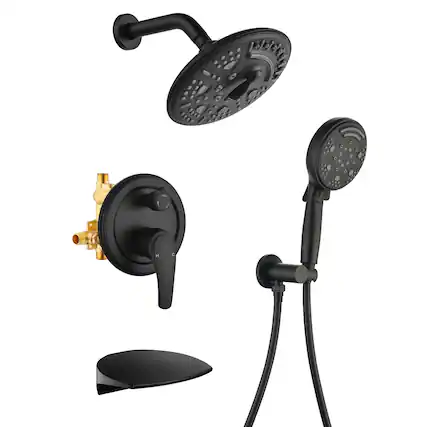 Front. Boyel Living - Matte Black Shower Set Brass SUS304 3-Function Valve 8-Inch Top Spray 9-Function Handheld cUPC - Black.