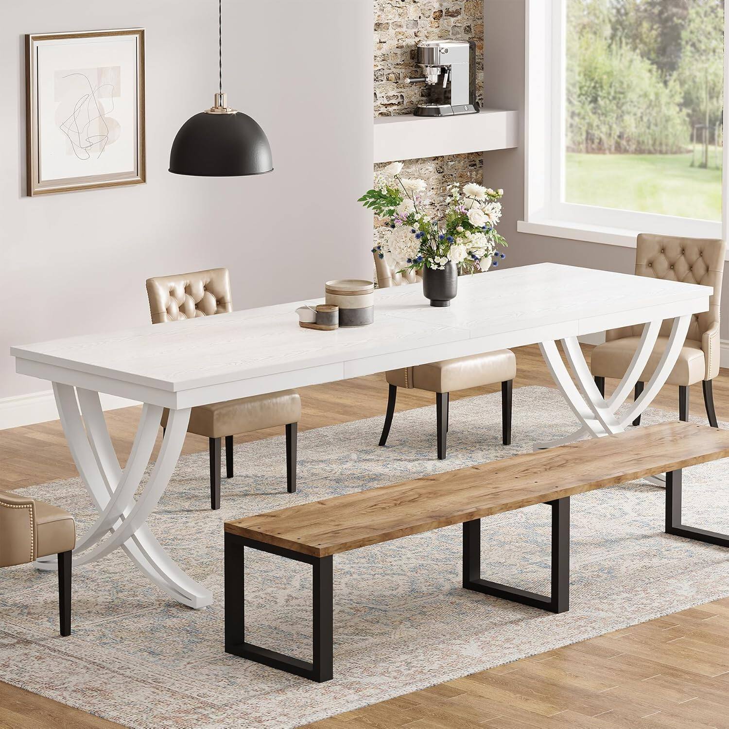 Angle. Tribesigns - Office Multipurpose Table, For Everyday Items and Shared Use in Workspaces and Reception Areas - White.