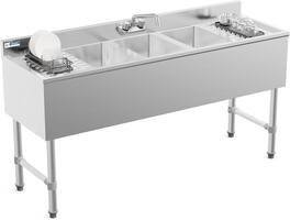Winado - 3 Compartment Commercial Sink with Double Drainboards & Backsplash & Raised Edges for Restaurant Kitchen Dishwashing Use - Silver