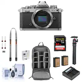 Bundle - Nikon - Z fc DX-Format Mirrorless Camera with 64GB SD Card, Backpack, Shoulder Strap, 2 Extra Battery, Dual