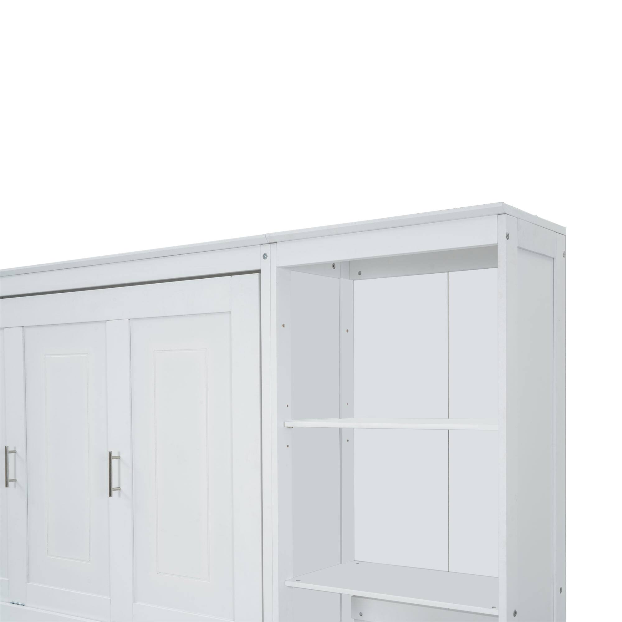 Alt View 8. Tiramisubest - White Solid Wood + MDF Full Size Murphy Bed with Desk and Bookshelf, 110x80x82 inches, 300 lbs - White.