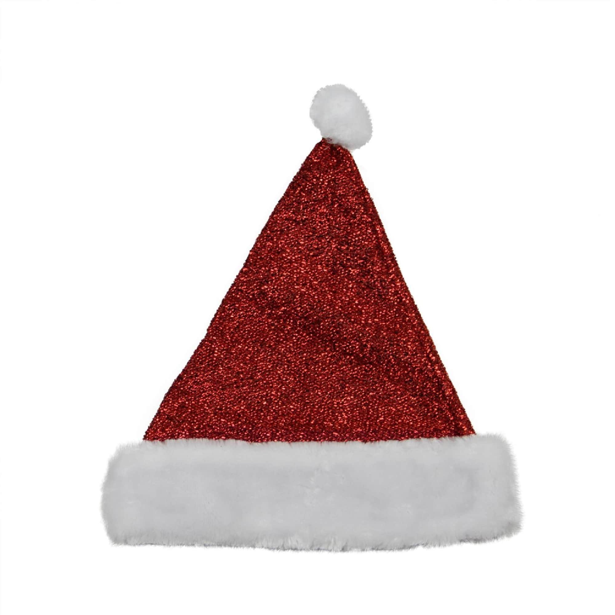 Northlight - 14" and White Glitter Adult Christmas Santa Hat - Medium - Red