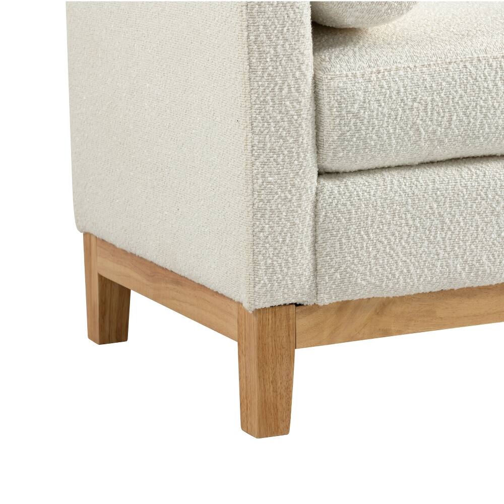 Alt View 3. Ropilly - Ropilly Ivory Boucle Upholstered End of Bed Bench with Bolster Pillows & Wood Legs for Bedroom Entryway - Ivory.