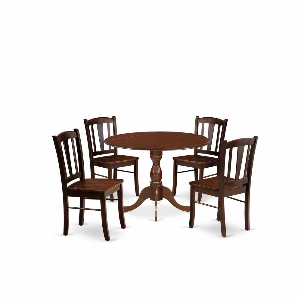 Alt View 2. East West Furniture - DMDL5-MAH-W - 5-Pc Kitchen Dining Room Set- 4 Dining Chairs with Wooden Seat and Slatted Chair Back - Dropleafs Dining - Mahogany.