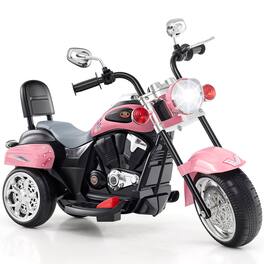 Costway - 6V Kids Ride on Chopper Motorcycle 3 Wheel Trike with Headlight and Horn Racing - Light Pink