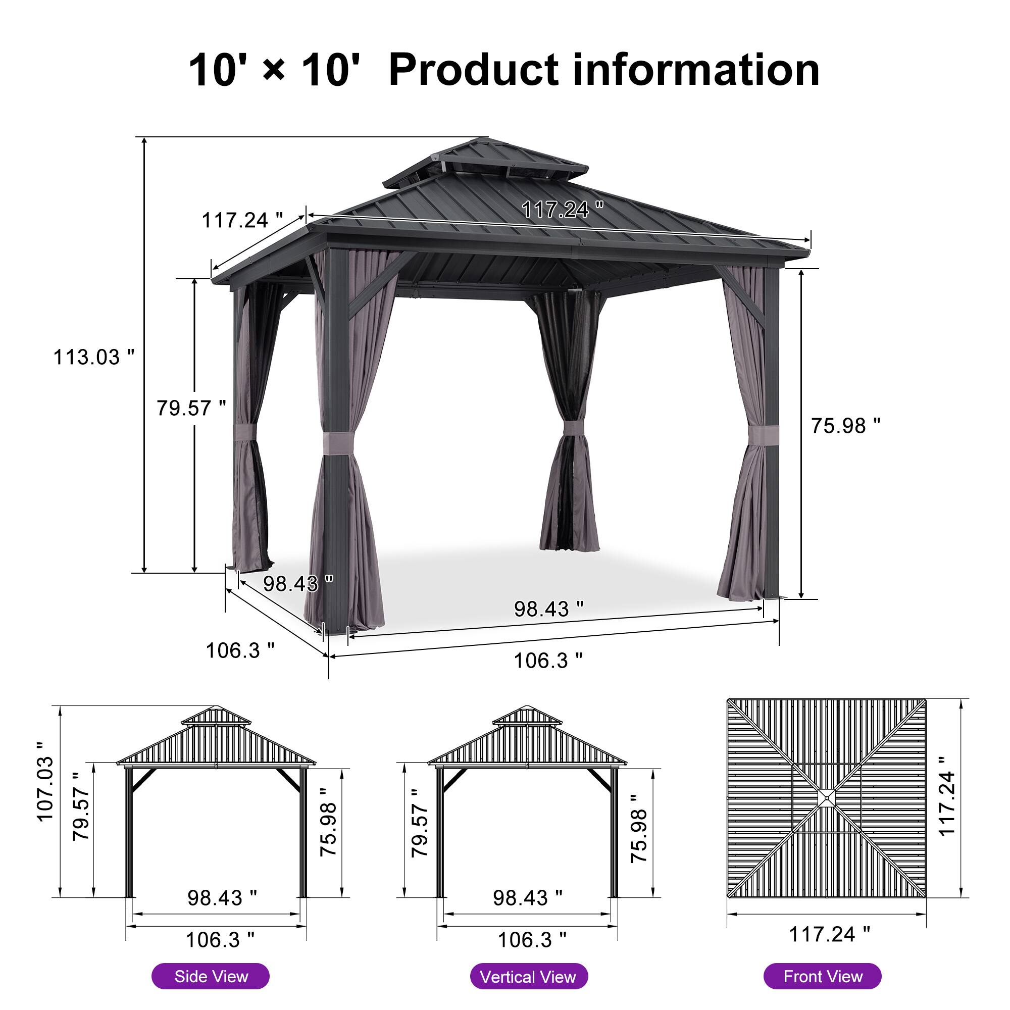 PURPLE LEAF 10 X 10 FT Outdoor Aluminum Hardtop Gazebo with