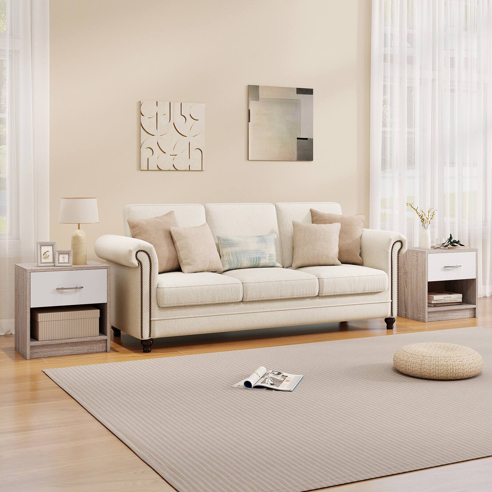 Alt View 3. Gymax - Gymax 2 PCS Nightstand w/ Drawer Side Table w/ Slide-out Drawer Open Storage Shelf Light Gray & White - Light Gray, White.