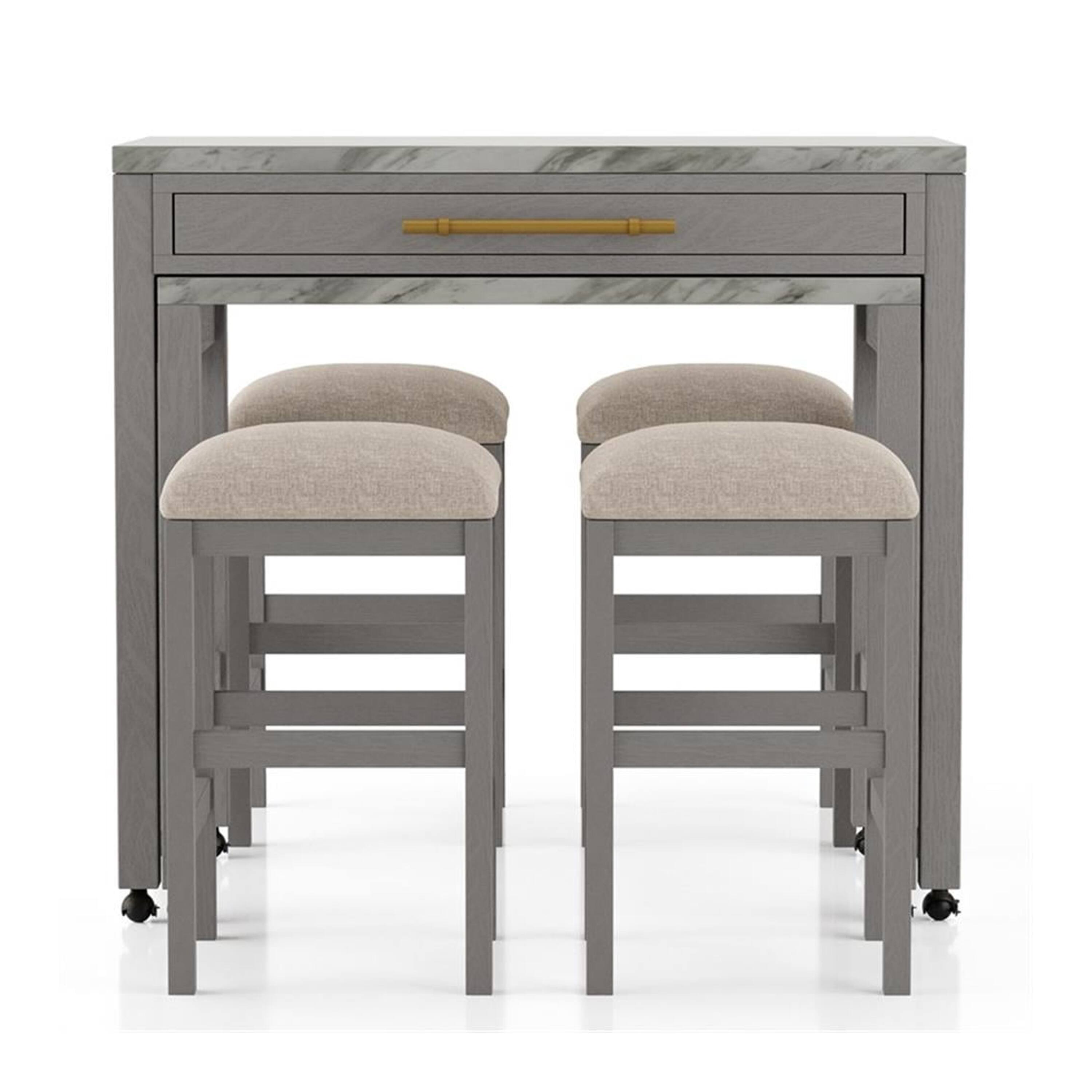 Alt View 1. Manhattan Lane - Helly 5pc Counter Height Table and 4 Stool Set, Gray Faux Marble Top - White, Gray, Beige, Bronze.