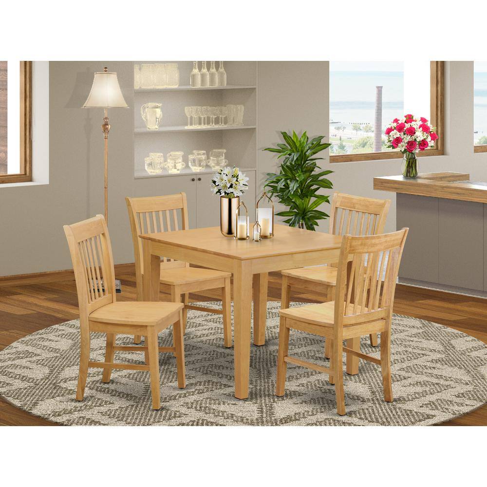 Back. East West Furniture - 5 Pc Kitchen Table - square Table and 4 Kitchen Dining Chairs - Oak.