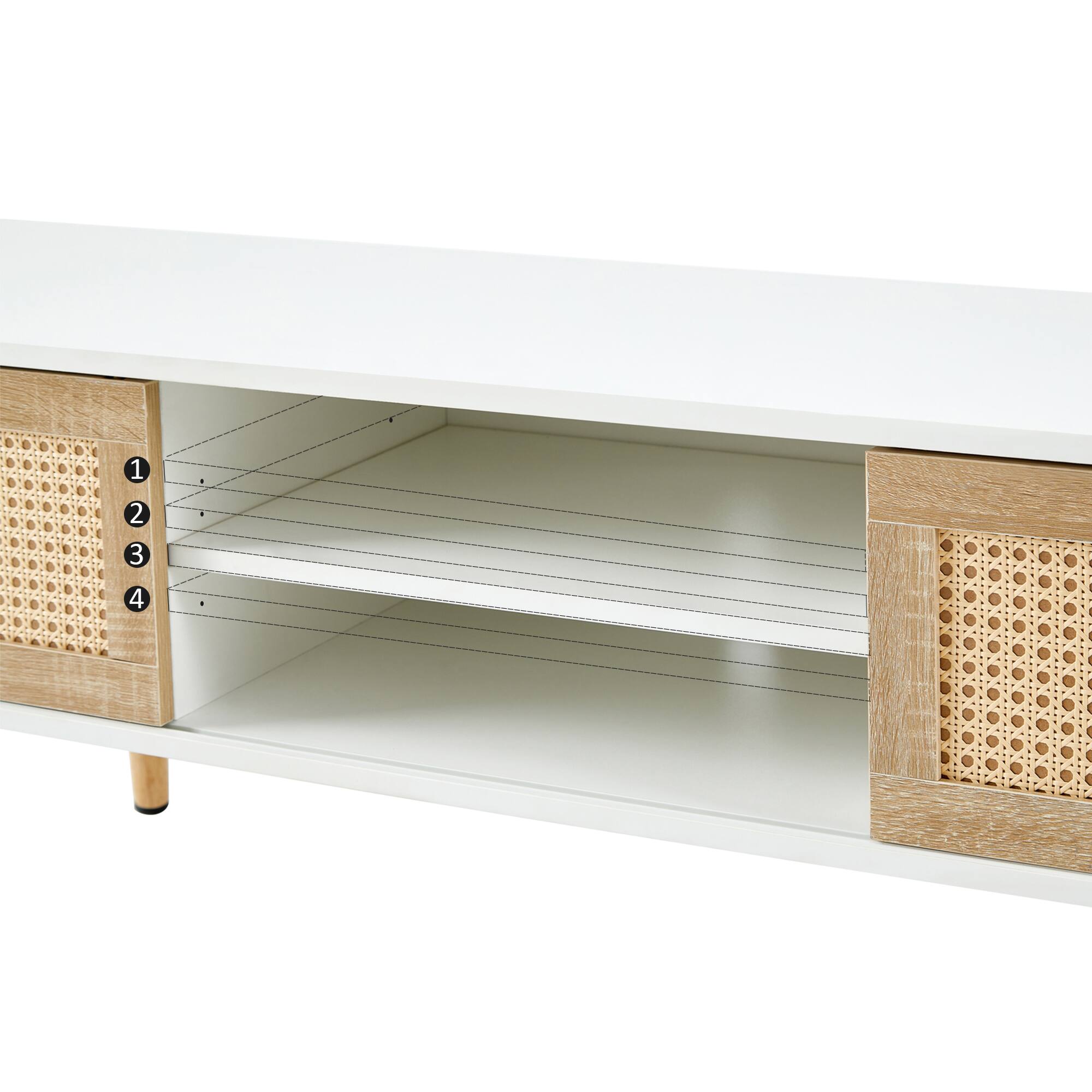 Alt View 7. Spaco - Spaco 55" Rattan TV Cabinet with 2 Sliding Doors, Adjustable Shelf and Solid Wood Legs, for Living Room - White.