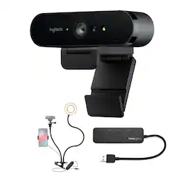 Logitech - Brio Ultra HD Webcam with Knox Gear Selfie Ring Light Bundle