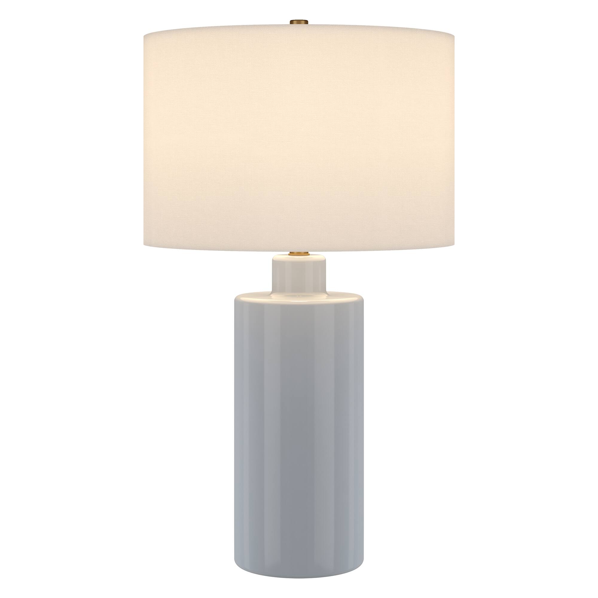 Angle. Hudson&Canal - Selina 25" Tall Ceramic Table Lamp with Fabric Shade in Smoky Blue/White.