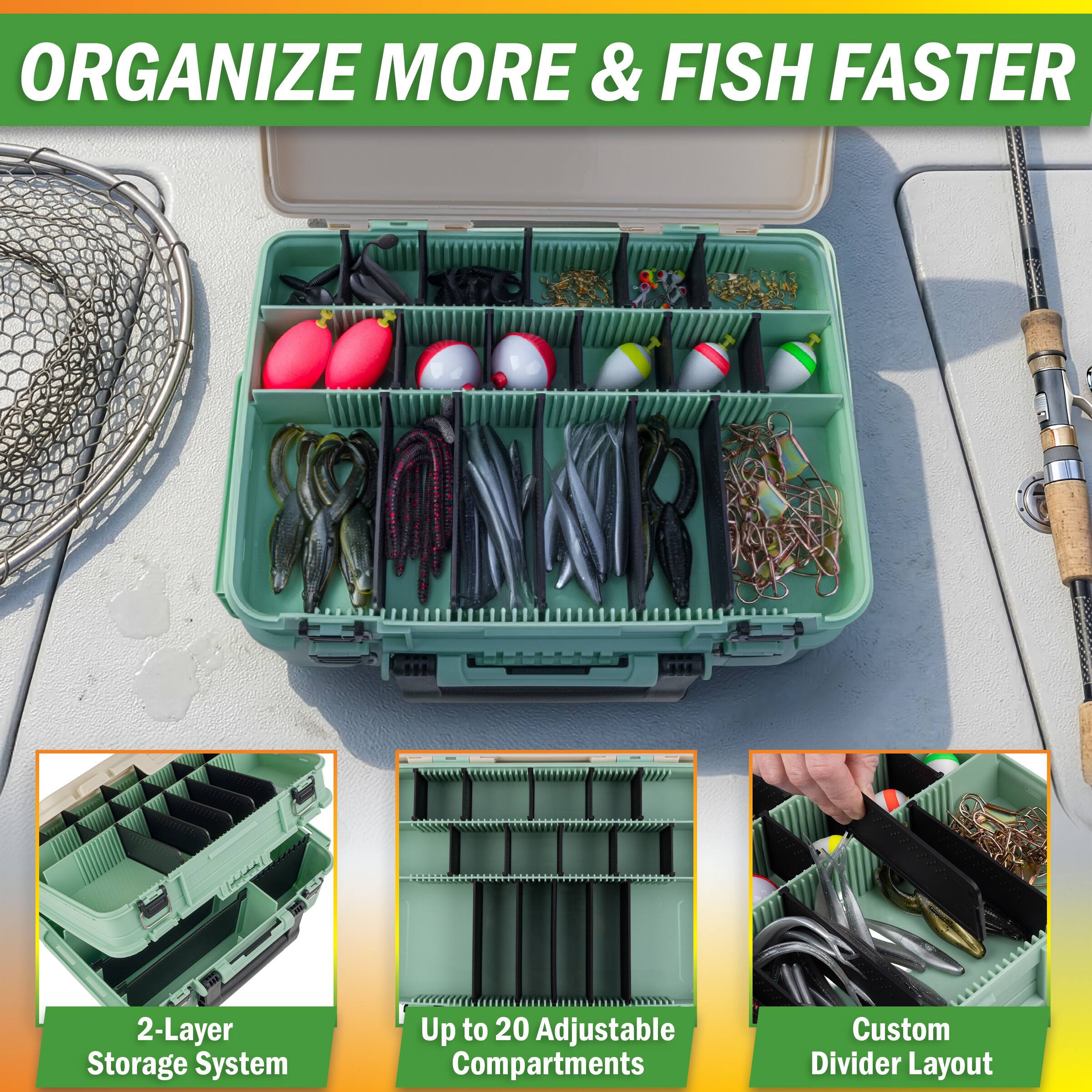 ORGANIZE MORE & FISH FASTER

2-Layer Storage System

Up to 20 Adjustable Compartments

Custom Divider Layout