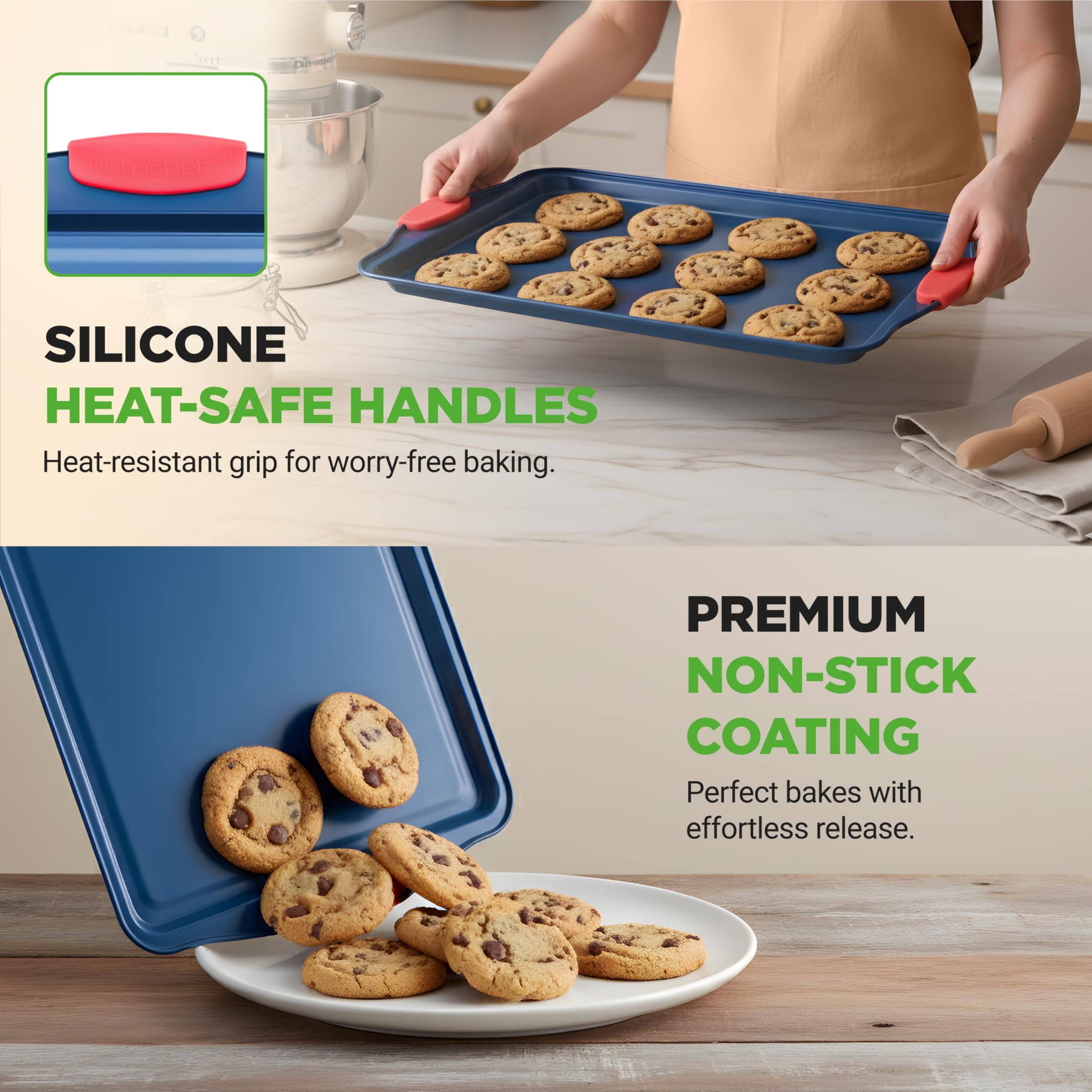 SILICONE HEAT-SAFE HANDLES  
Heat-resistant grip for worry-free baking.  

PREMIUM NON-STICK COATING  
Perfect bakes with effortless release.