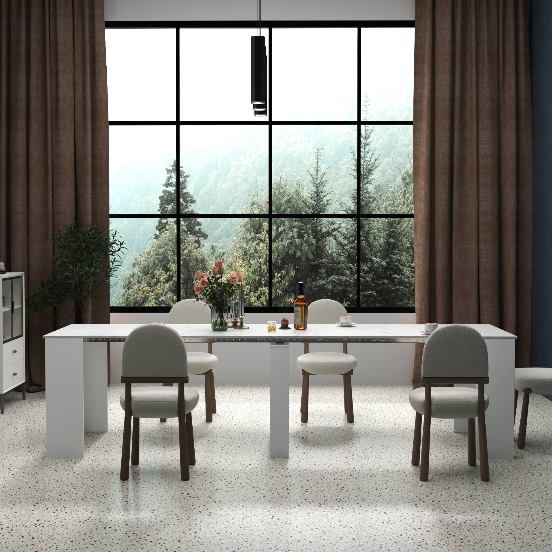 Alt View 2. Tiramisubest - Multifunctional extendable console dining table, White Marble - White,White Marble.