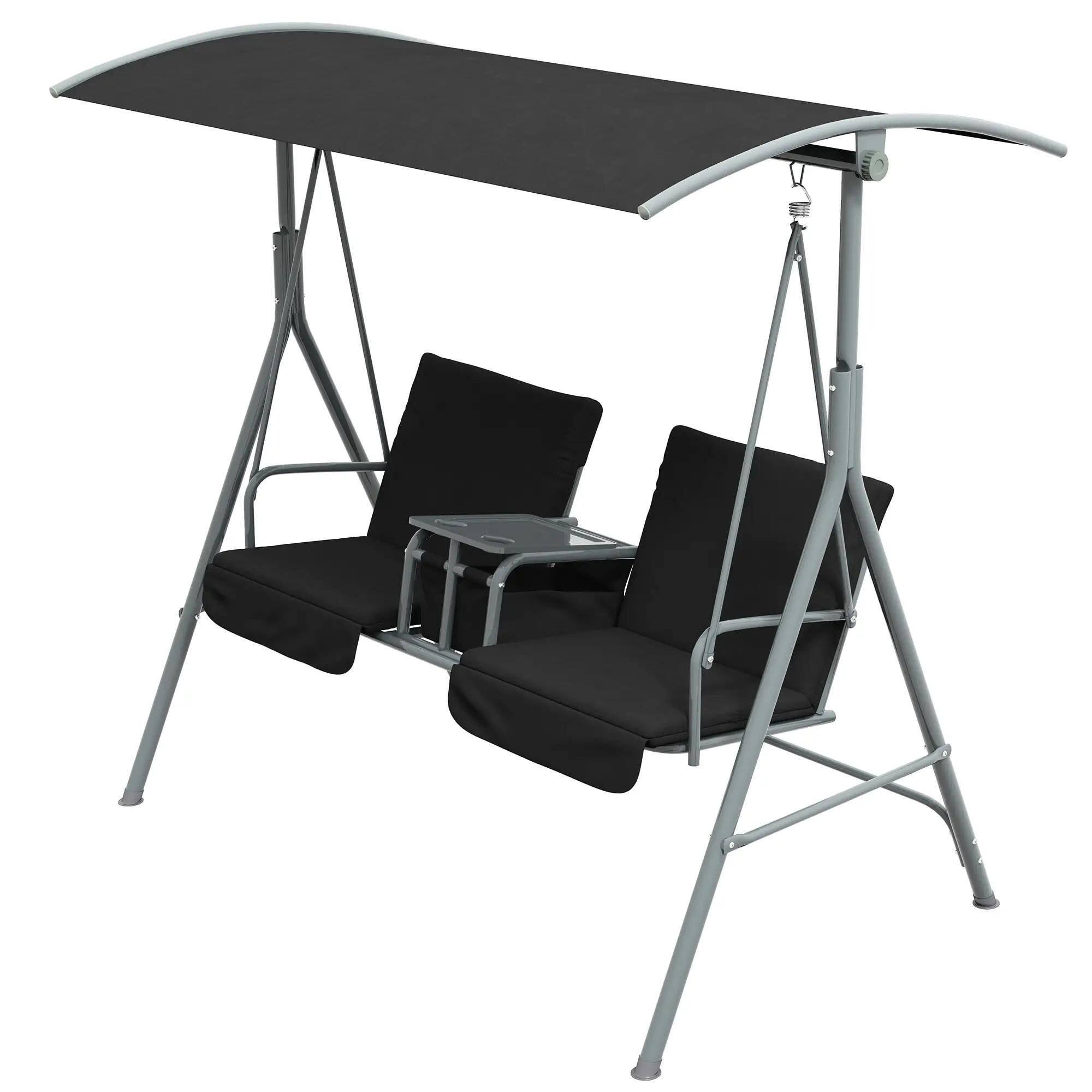 Angle. Resenkos - Resenkos 2-Seater Swing With Canopy & Table, Patio Garden Swing, Poolside Backyard Relaxation, Black.