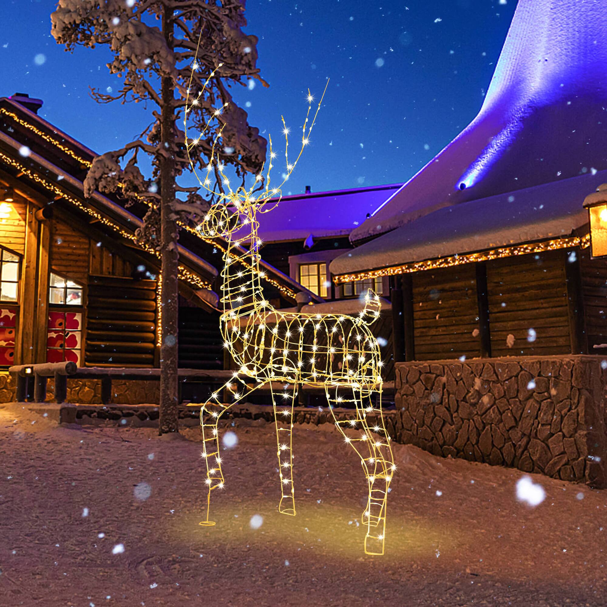 Alt View 1. Costway - Costway 6FT Pre-Lit Christmas Reindeer with 300 Warm White LED Lights Ground Stakes - White.