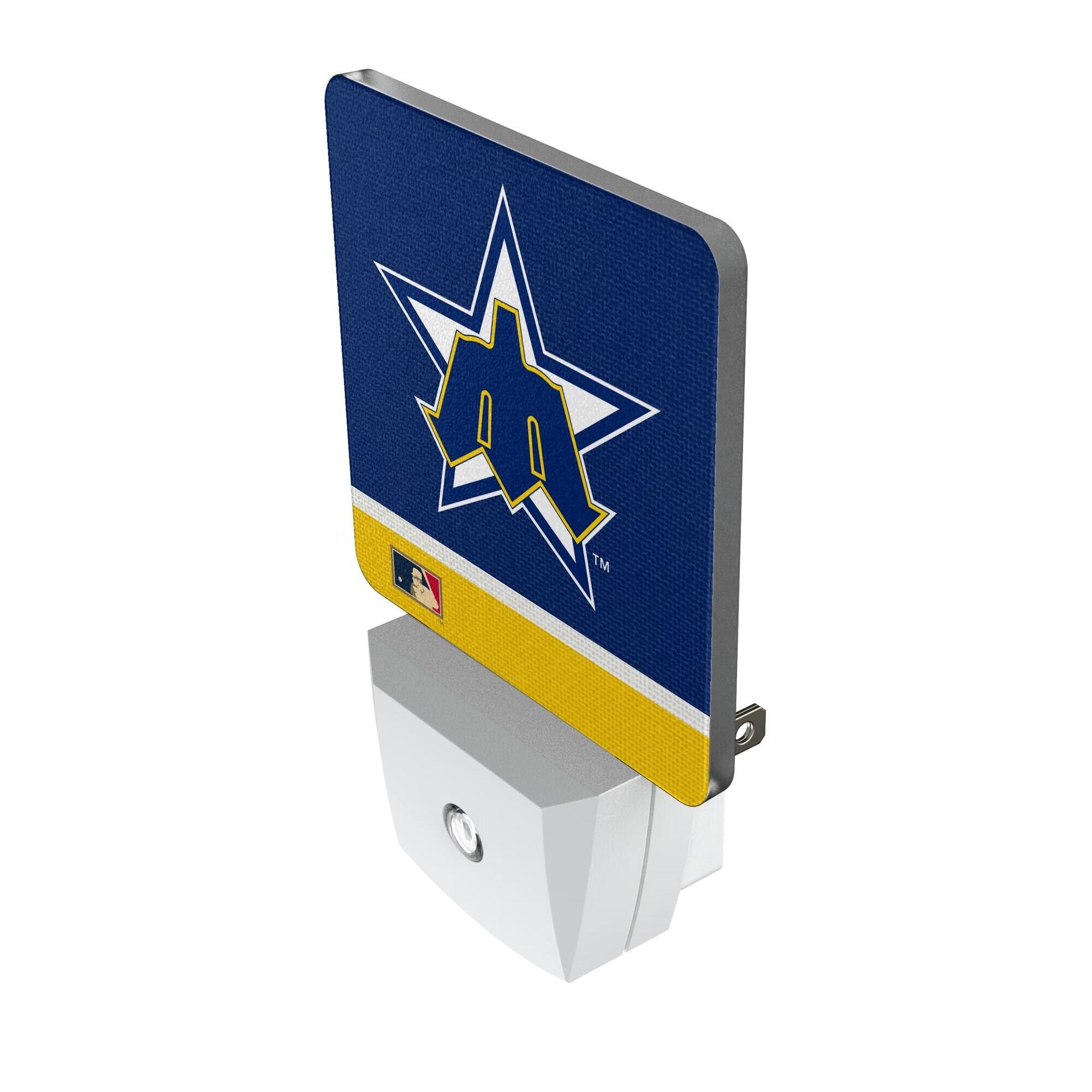 Alt View 1. Keyscaper - Seattle Mariners Throwback Logo Stripe Design Nightlight 2-Pack - Multicolor.