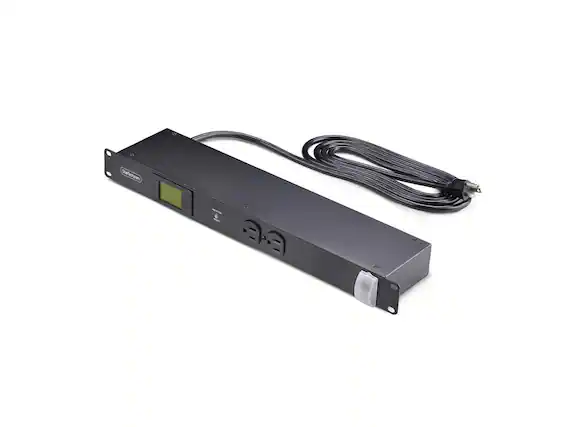 Front. StarTech.com - StarTech 12NM8-RACK-MOUNT-PDU 12-Outlet 1U Metered PDU w/Surge, 125V/15A, 8ft Cable - Black.
