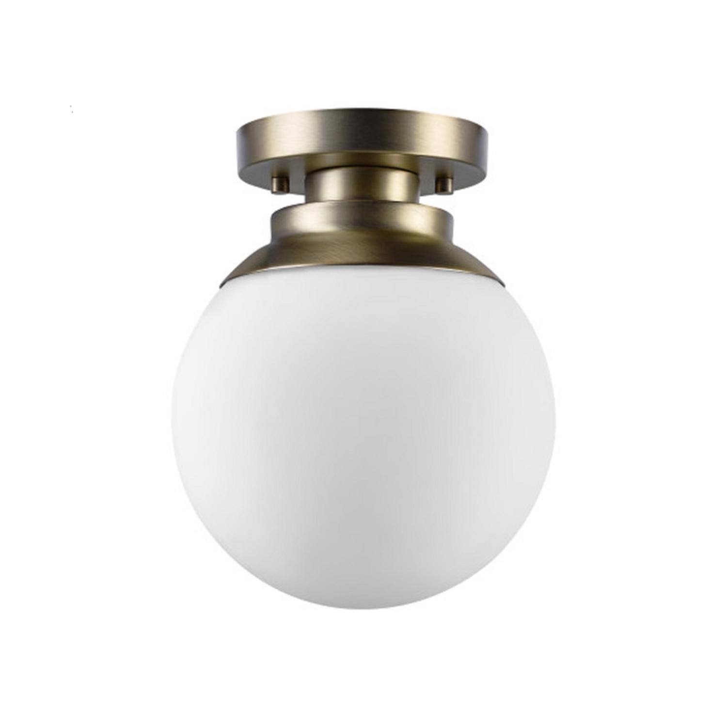 Front. Globe Electric - Globe Electric Portland 9.91 in. H X 8 in. W X 8 in. L Brass White Ceiling Light.