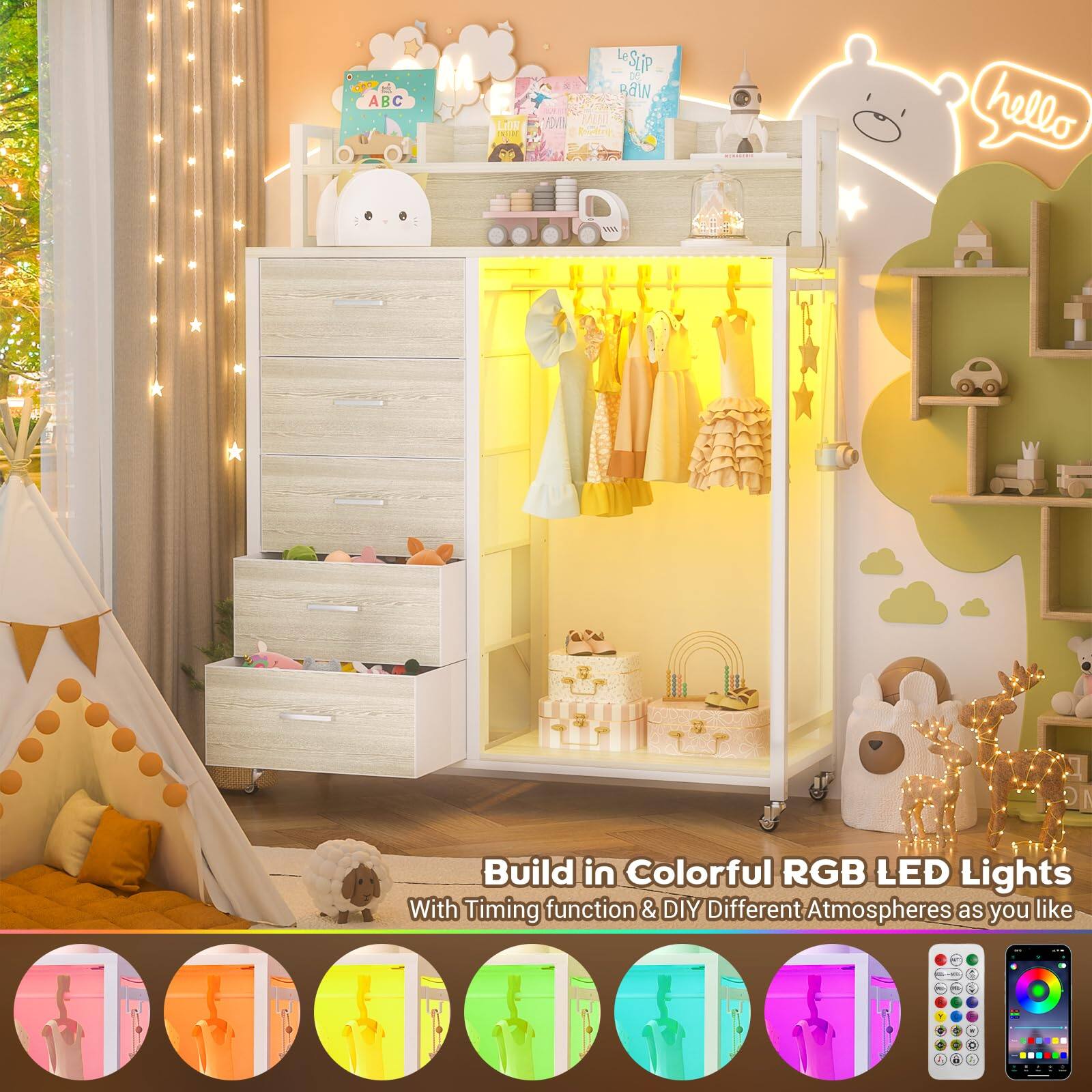 Build in Colorful RGB LED Lights  
With Timing function & DIY Different Atmospheres as you like