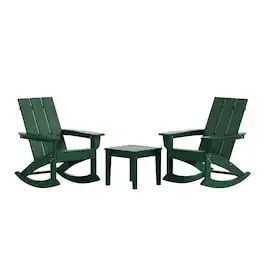 WestinTrends - Ashore Modern Rocking Poly Adirondack Chair With Side Table 3-Piece Set - Dark Green