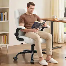 Brick Attic - PU Office Chair for Short People Use, Small Gmaing Chair with Wheels and Adjustable Armrests - White