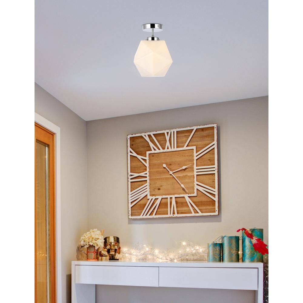 Back. Living District - Lawrence 1 light chrome and white glass flush mount - Chrome And White.