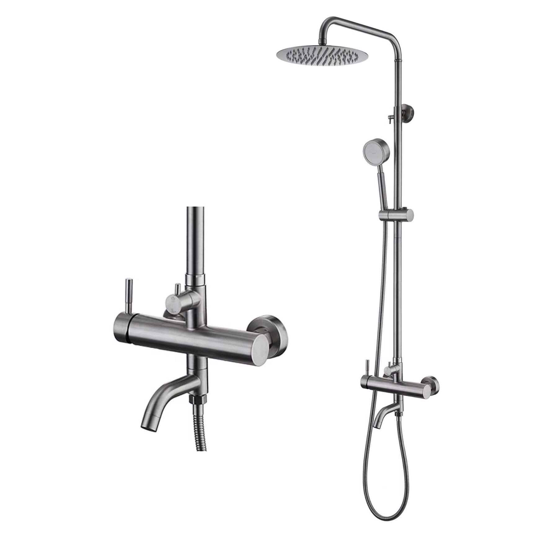 Front. Dazzed Corner - Outdoor Shower Kit, High Pressure Head & Handheld - Brushed Nickel.