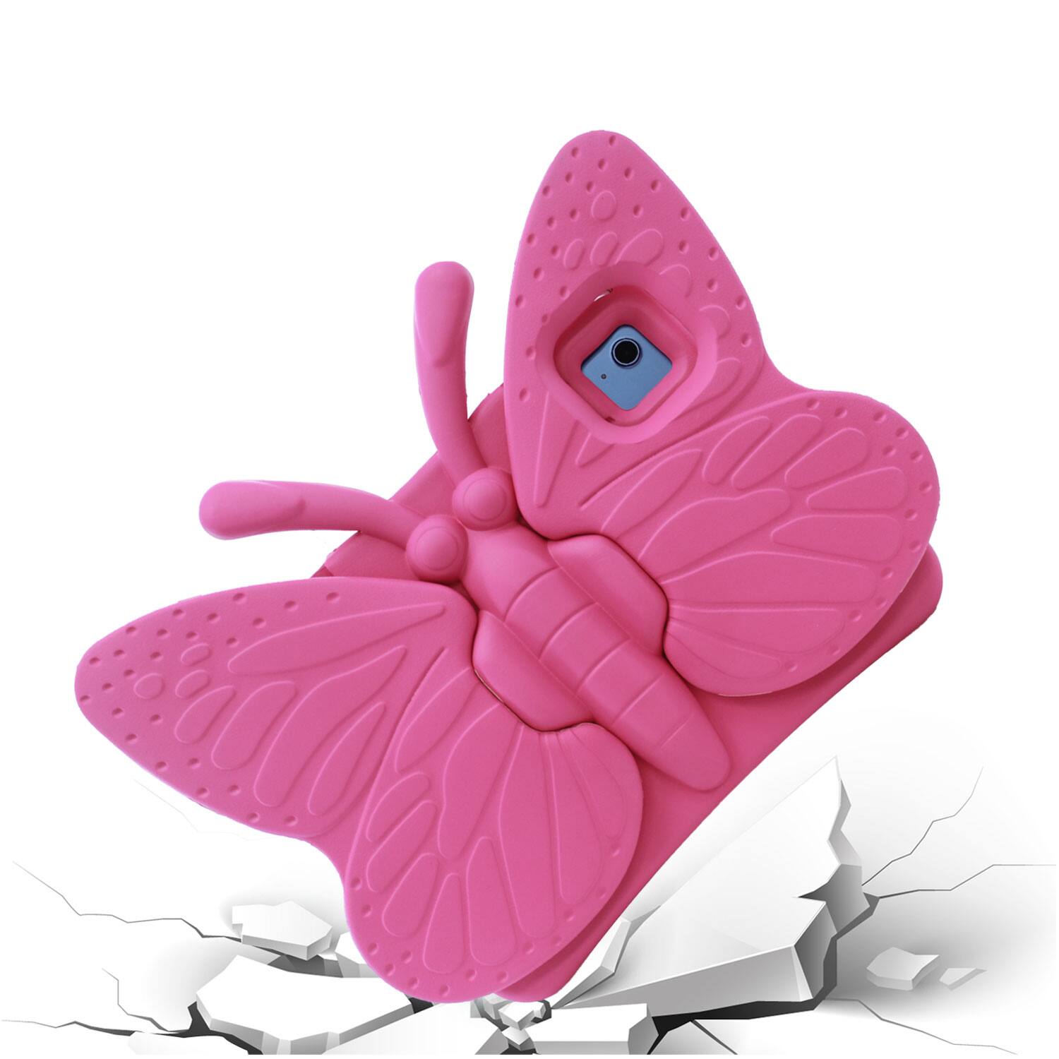 Angle. Dteck - For Apple iPad mini (A17 Pro) 2024/mini 6th Kid Case Butterfly Kickstand Light EVA Full Body Protective Cover - Rose.