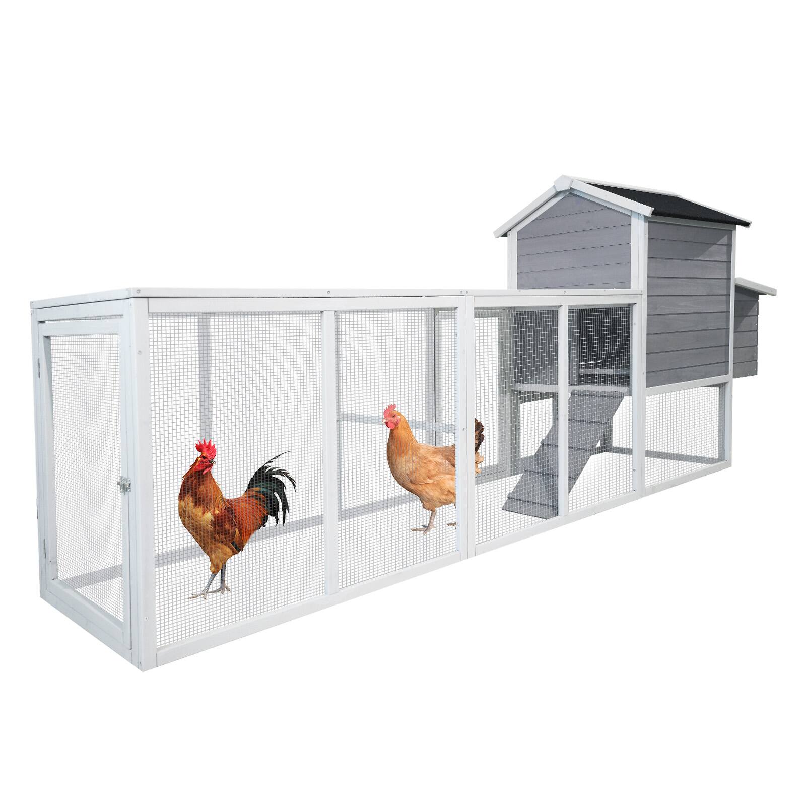 Alt View 5. Mondawe - 115" Fir Wood Chicken Coop Outdoor Hen House Poultry Cage w/ Run & Nesting Box, Sliding Door & Lock - Gray.