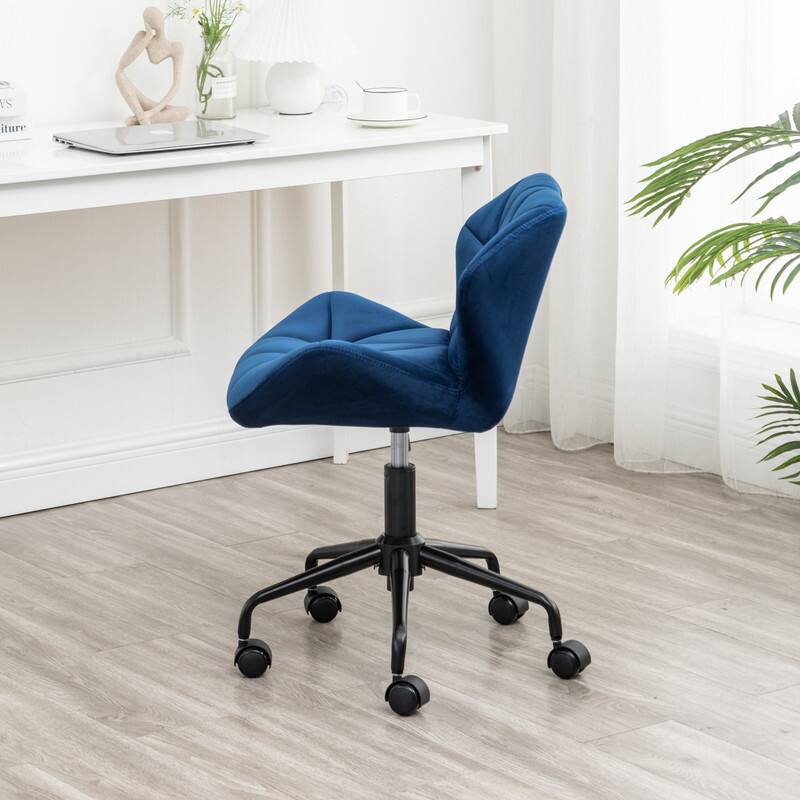 Alt View 2. HTUTWOO - Diamond Tufted Office Chair, 360° Swivel Adjustable Height, Velvet Fabric with High-Density Foam- for Home Office, Study - Blue.