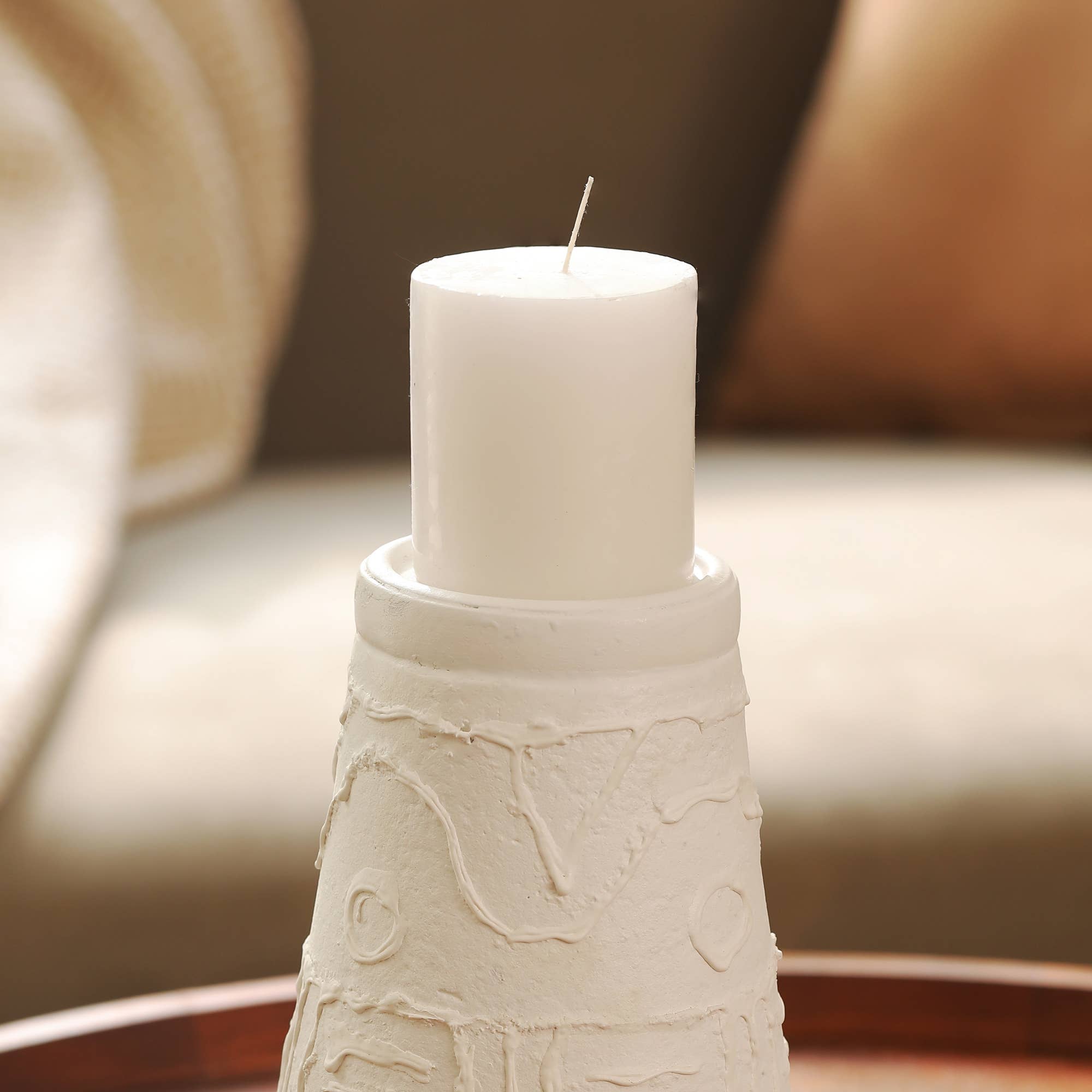 Back. TinyHomie - Zhazira Home Décor Organic Pattern Terracotta Candle Holder Large.