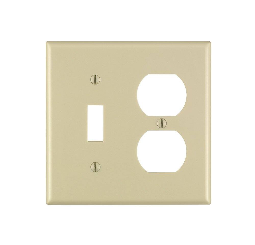 Front. Leviton - Leviton Ivory 2 gang Thermoset Plastic Duplex/Toggle Wall Plate 1 pk - Ivory.