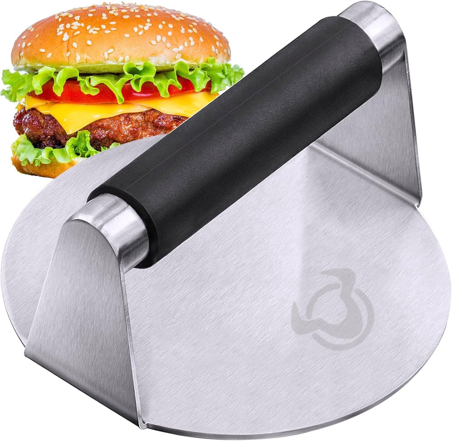 Alt View 2. MOSZAR LLC - 5.5" Stainless Steel Smash Burger Press – Anti-Scald Handle.