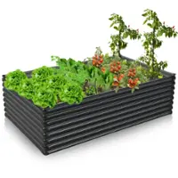 Costway - 1 PC Galvanized Raised Garden Bed Outdoor Planter Box Firewood Rack Log Holder - Dark Grey - Front_Zoom