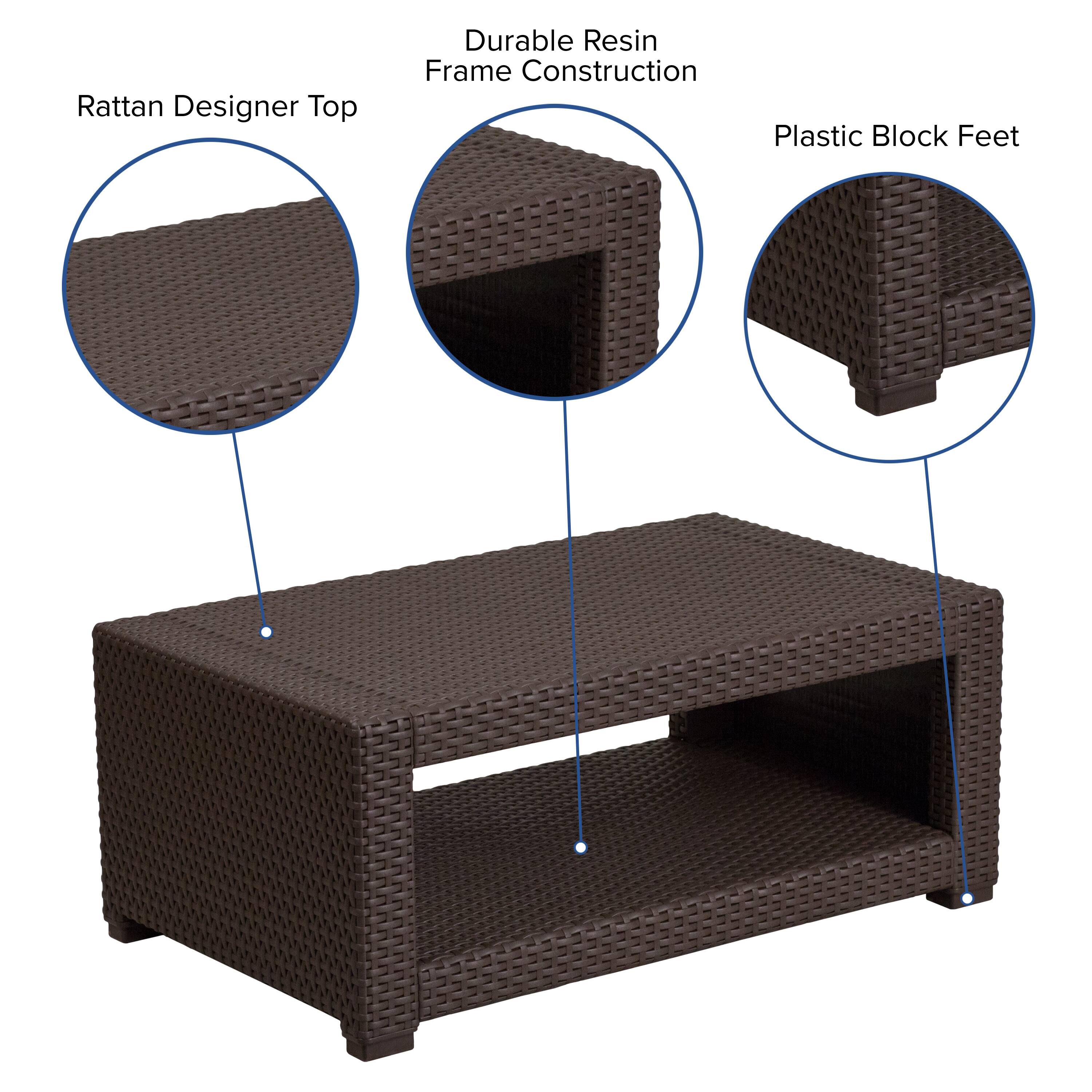 Rattan Designer Top  
Durable Resin Frame Construction  
Plastic Block Feet