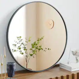 Bestier - 24 in. Round Wall Mirror for Over Sink, Circle Mirror for Bathroom, Entryway, Bedroom, Vanity - Black