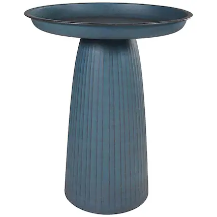 Front. Sunnydaze - Gleeful Garden Metal Outdoor Bird Bath - Blue.