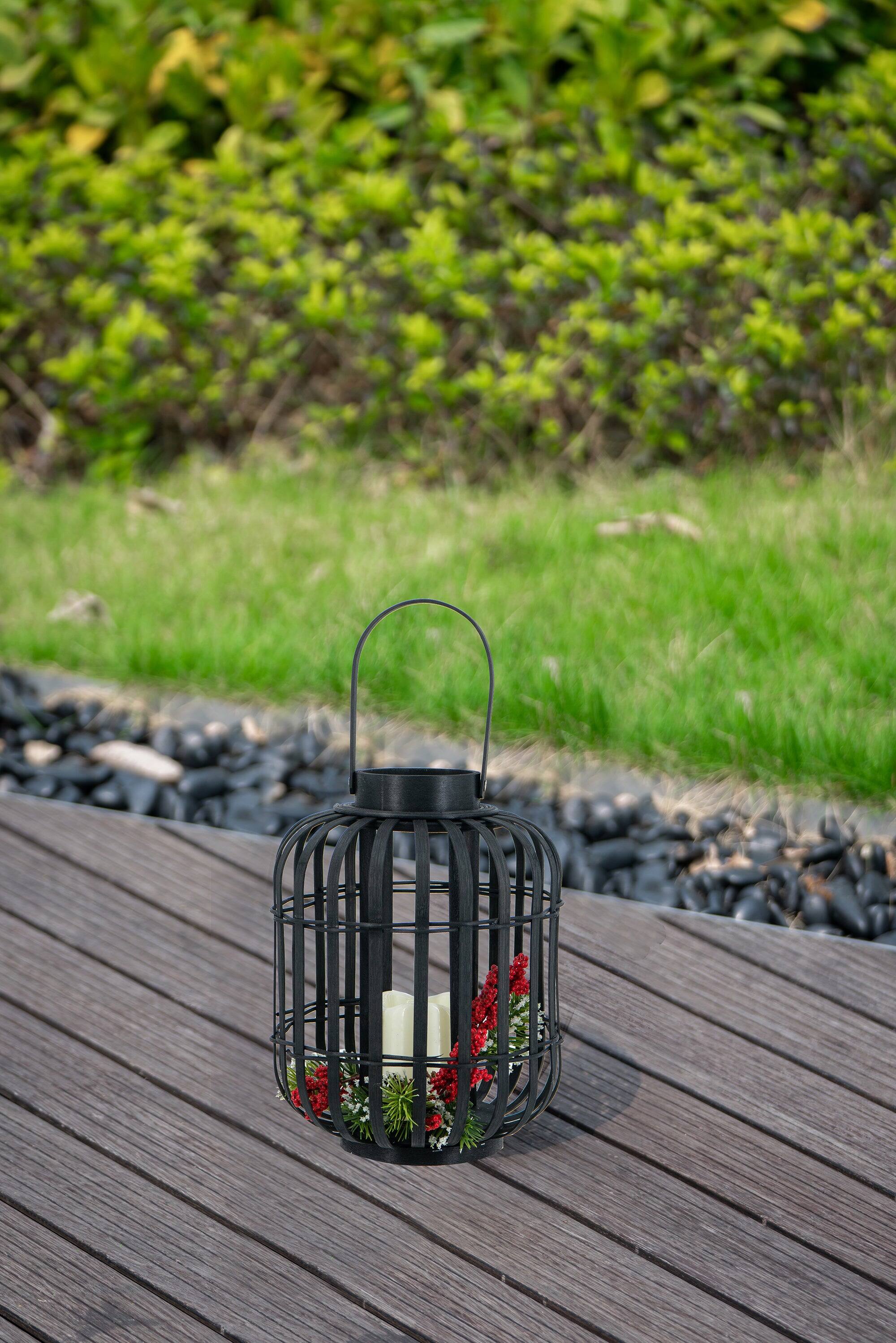 Alt View 3. Boyel Living - Black Bamboo Lantern with White LED Candle.