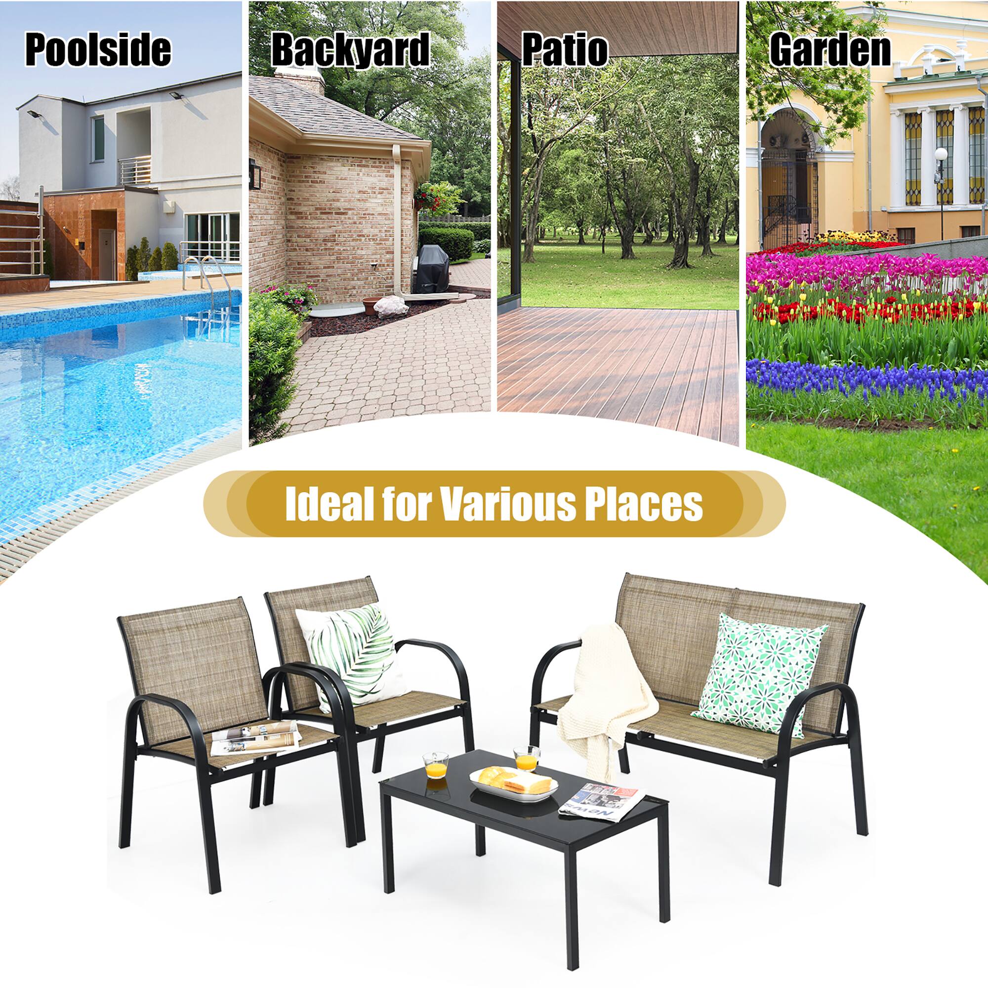 Poolsid  
Backyard  
Patio  
Garden  

Ideal for Various Places