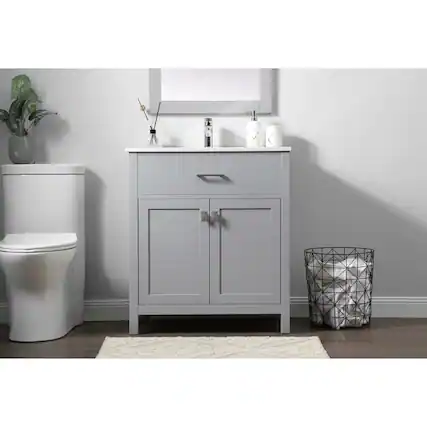 Front. Elegant Kitchen and Bath - 30 Inch SIngle Bathroom Vanity In Grey - Grey.