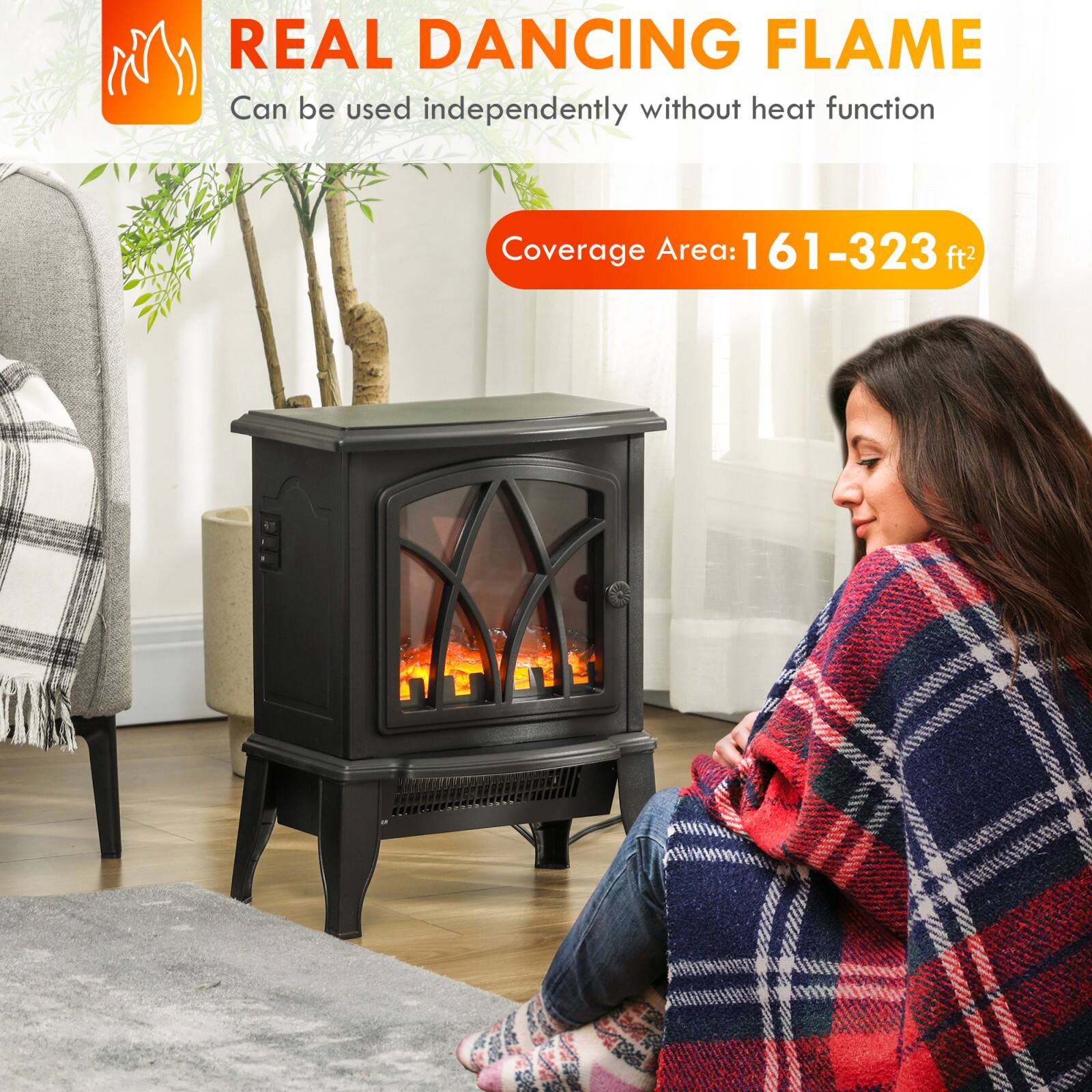 REAL DANCING FLAME  
Can be used independently without heat function  

Coverage Area: 161-323 ft²