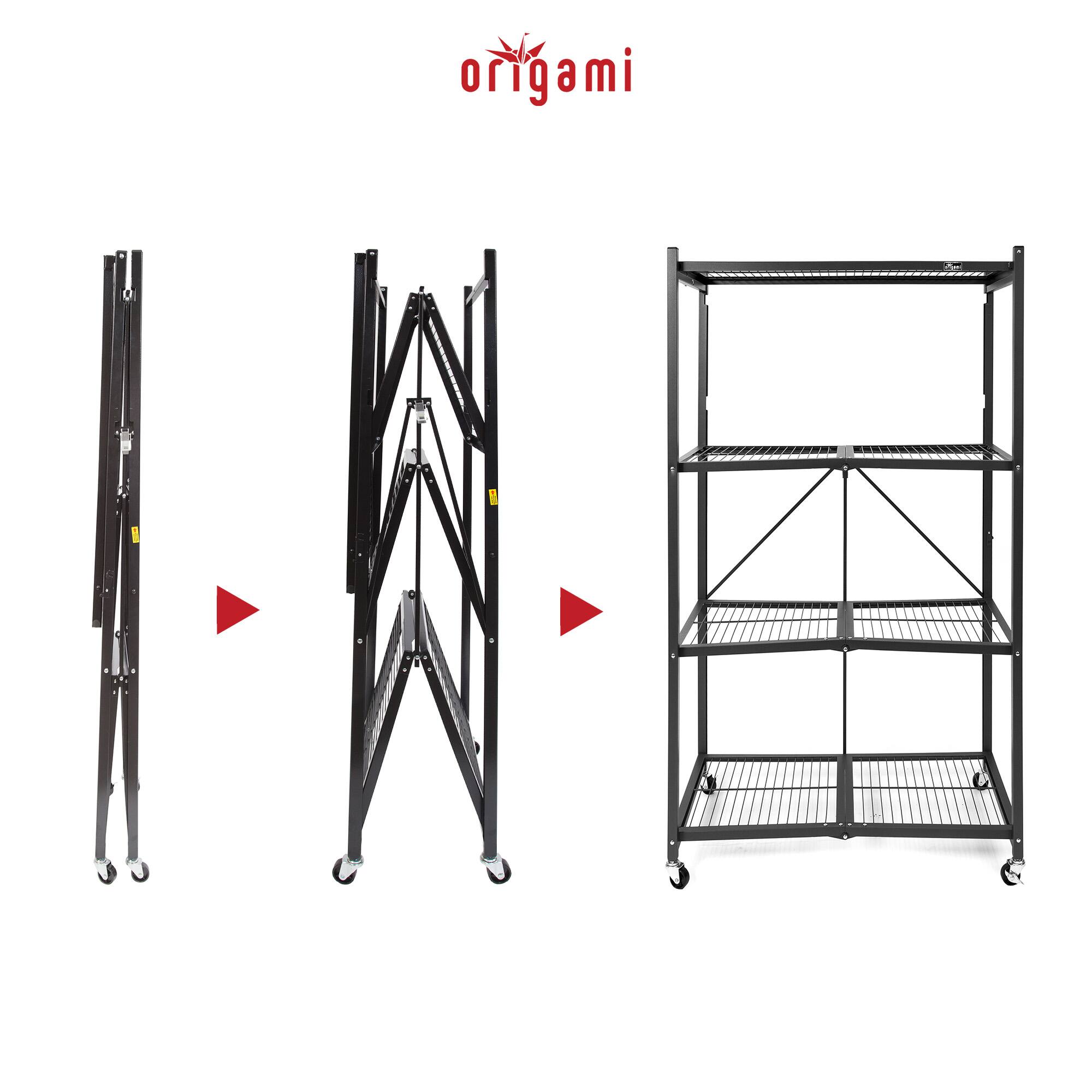 Alt View 2. Origami - Origami R5-06W Black 4-Wheeled and 4-Shelf Folding Steel Wire Shelving Storage.