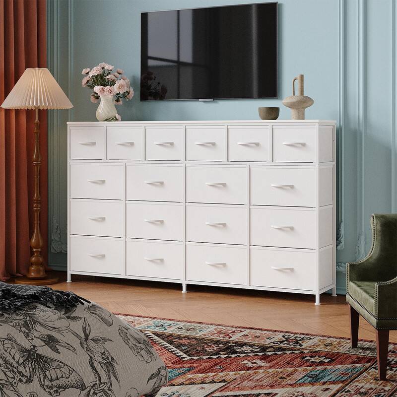 Alt View 1. GARVEE - Extra Large Dresser with 18 Drawers, Charging Station, TV Stand, Steel Frame, Wood Top, Bedroom Organizer, White - White.