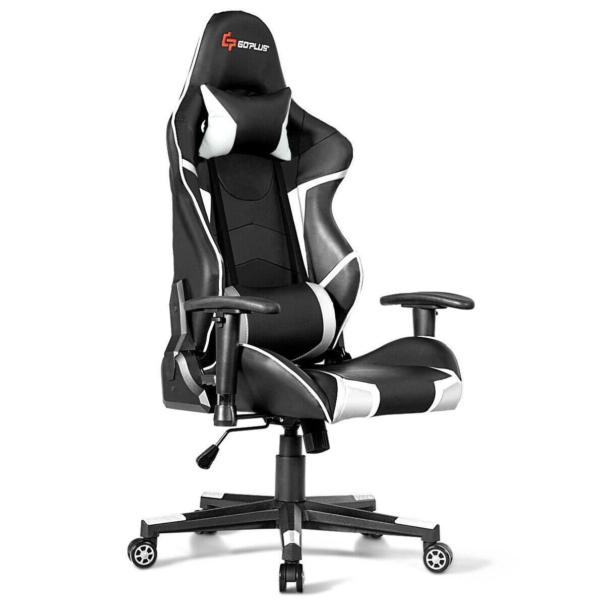 WELLFOR - Lumbar Support Massage Gaming Reclining Racing Chair - White