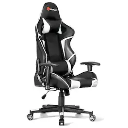 WELLFOR - Lumbar Support Massage Gaming Reclining Racing Chair - White