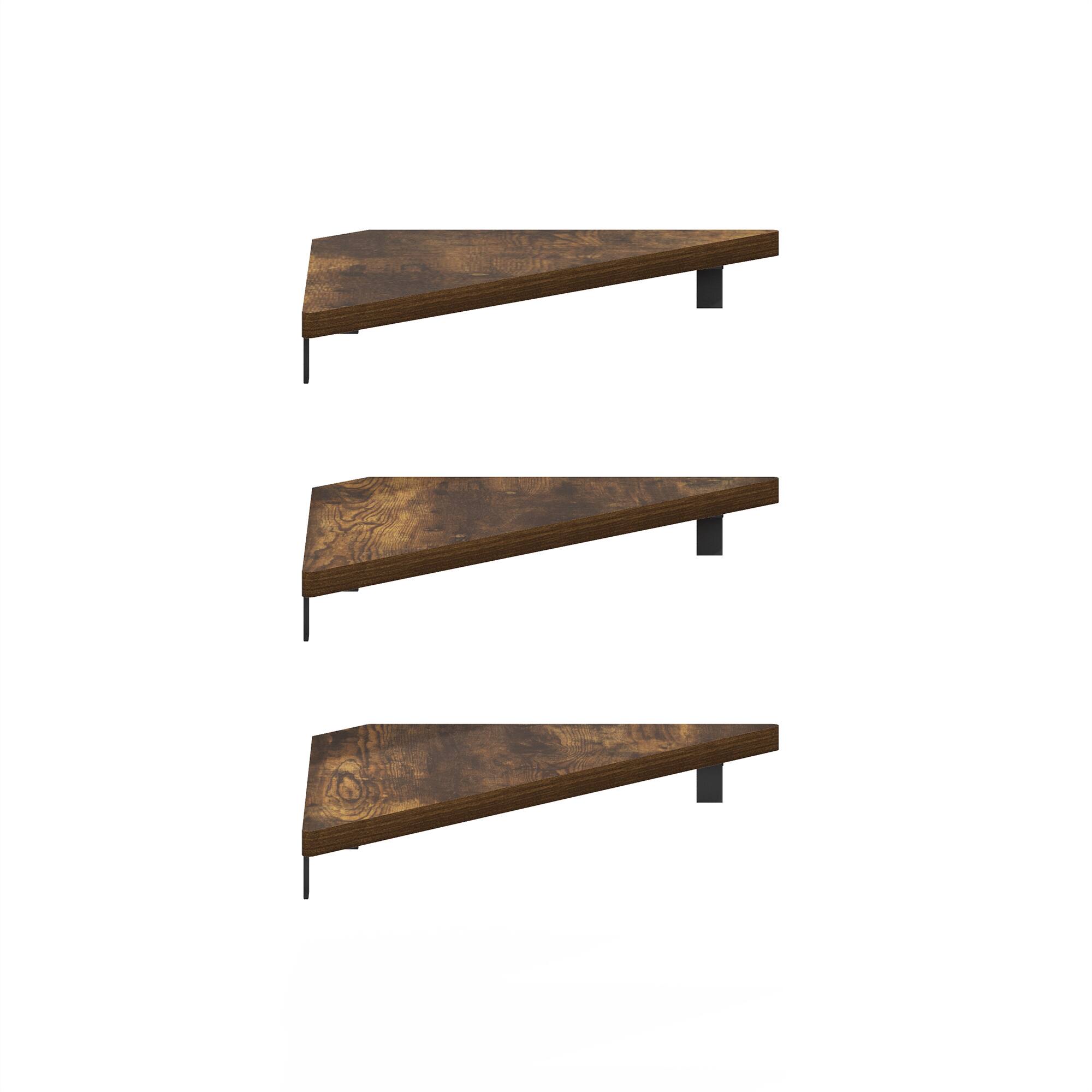 Alt View 2. Furinno - Rossi Triangle Corner Floating Shelves, Wall Mount Display Shelf, Set of 3 - Amber Pine.